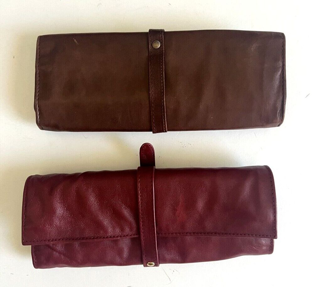 Leather Organizer Red Brown Buckle Jewelry Roll Pouch Lot of 2 - Picture 13 of 14
